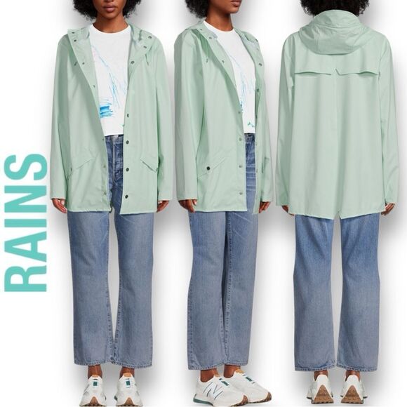 RAINS Unisex Rain Jacket in the Size XL in Dusty Mint Color - Picture 1 of 16